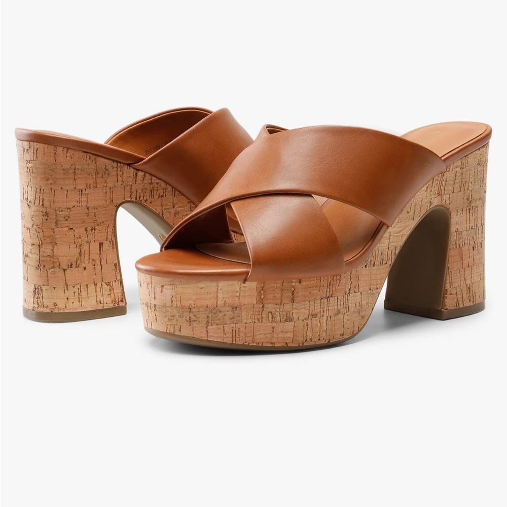 Dream Pairs Brown Open Toe Platform Sandals Size 7 Excellent Used Condition